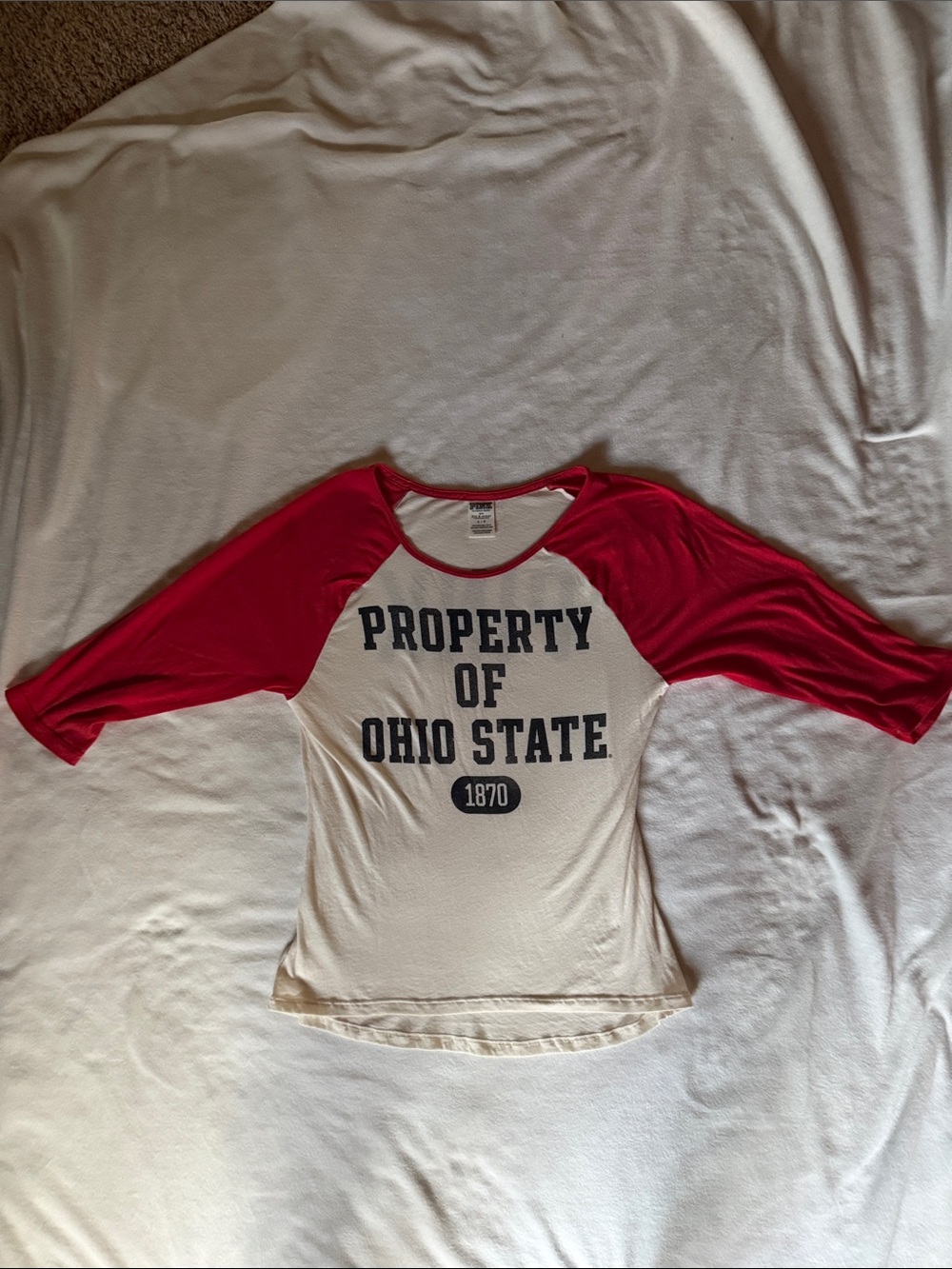 PINK Victoria's Secret White and Red Raglan Ohio State Graphic Tee